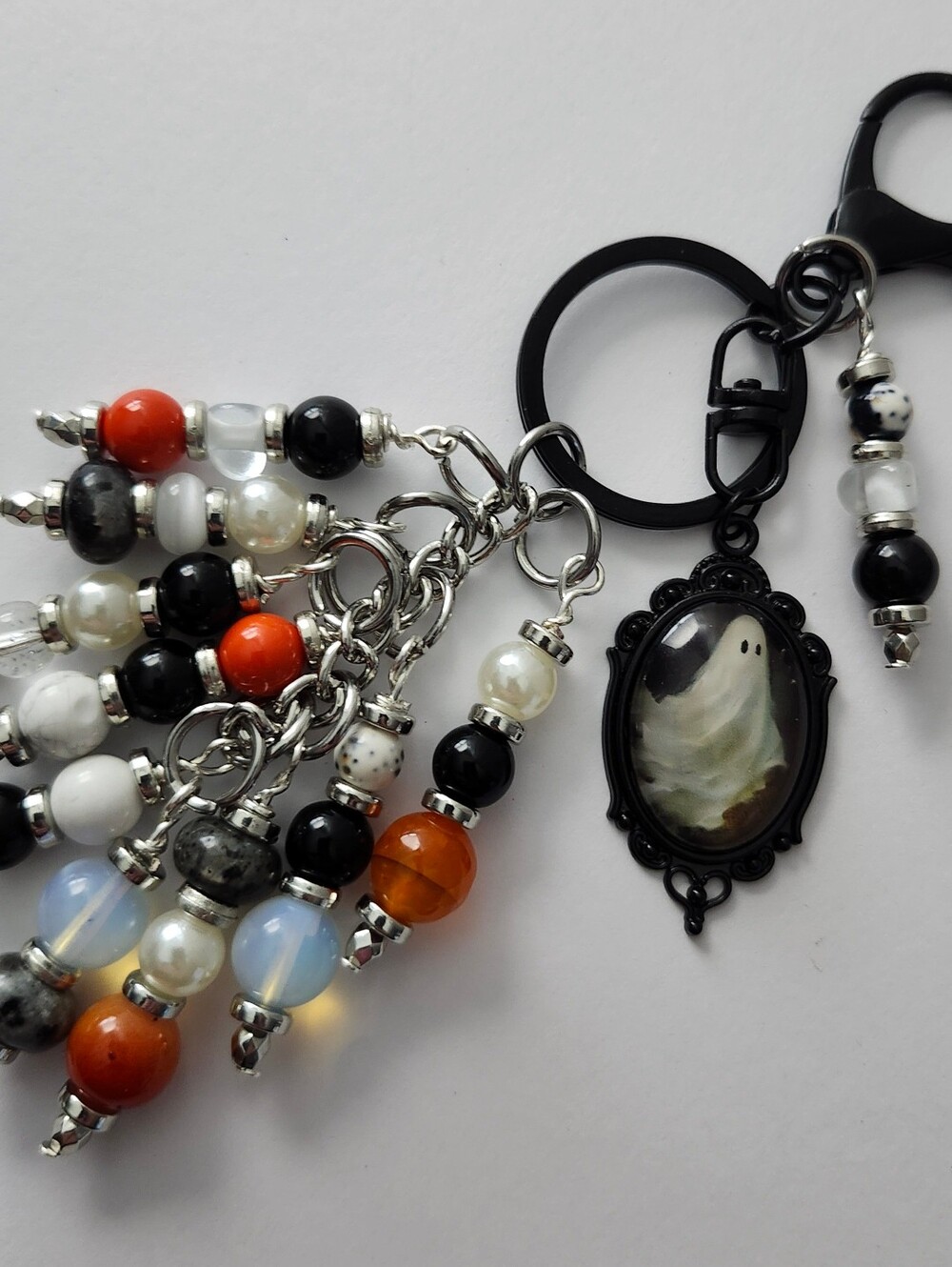 Halloween Ghost Cameo Purse Charm or Keychain Opal Agate Howlite Handcrafted